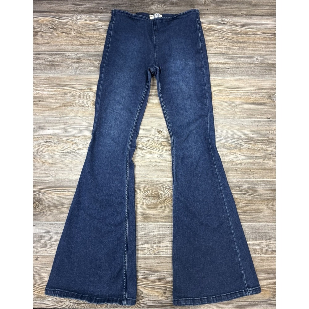 We The Free People Penny Pull-On Flare Jeans Dark Wash Blue 29 Stretch Boho‎